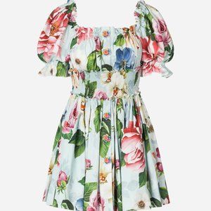 NWOT Gorgeous Light Blue Floral Dress w/ Elastic Waist and Flower Buttons